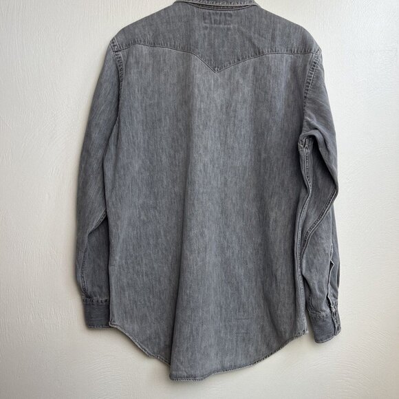 Vintage RRL Ralph Lauren Mens Gray Western Denim Shirt Size Medium Pearl Snap - Picture 15 of 16